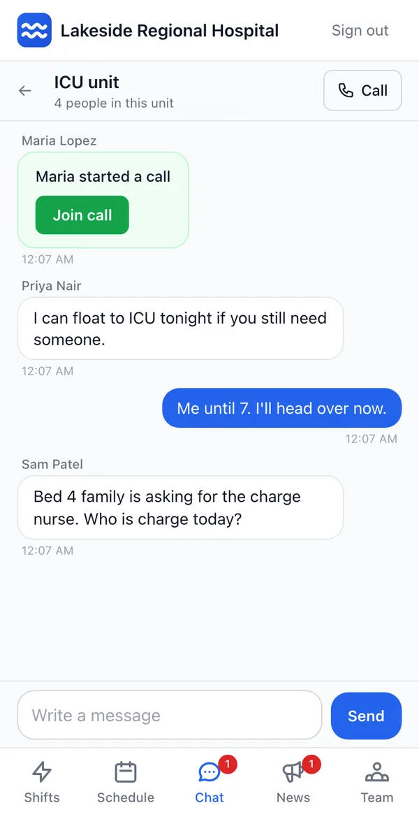 Every unit has its own chat